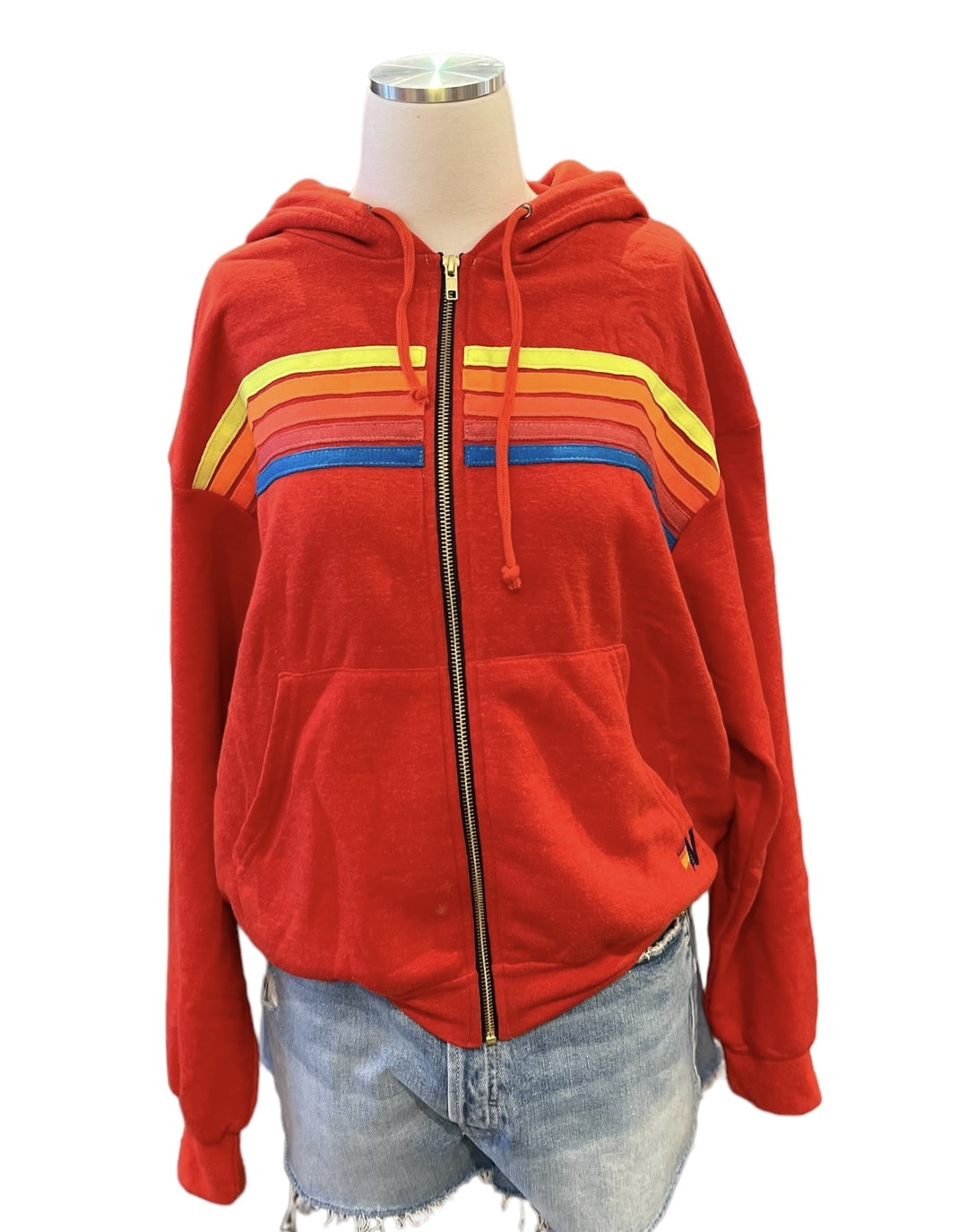 Aviator Nation 5stripe Relaxed Zip Hoodie