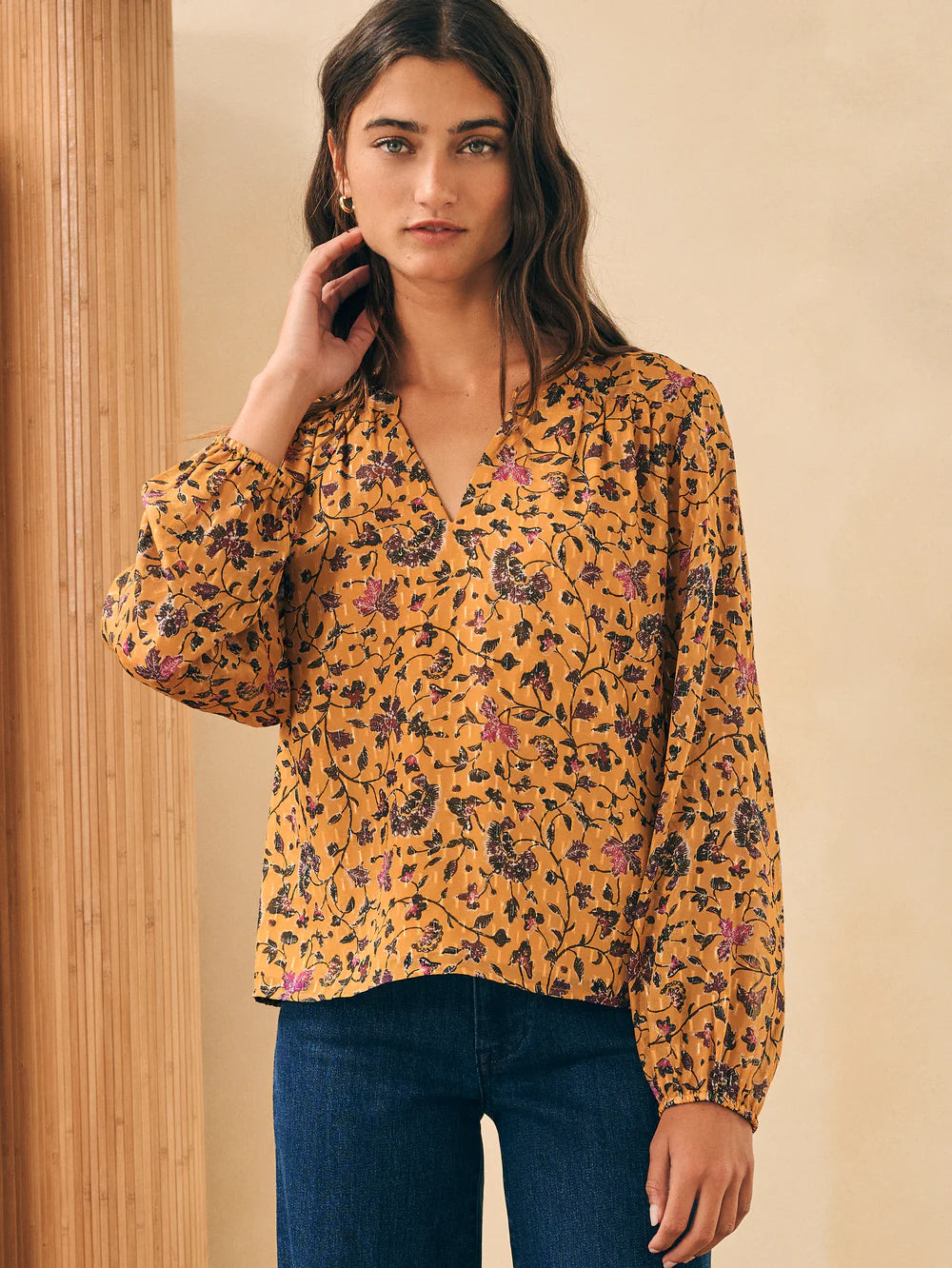 Faherty Silk Cotton Sage Blouse WTH2302